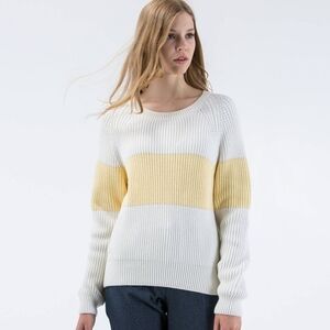 Lacoste Women's White and Yellow Striped Sweater Sz 34 NWT